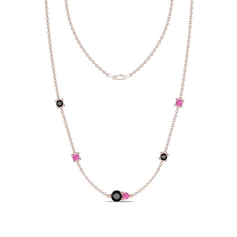 Linea 0.60 ctw Black Diamond (4 mm) and Pink Sapphire Women Station Necklace 