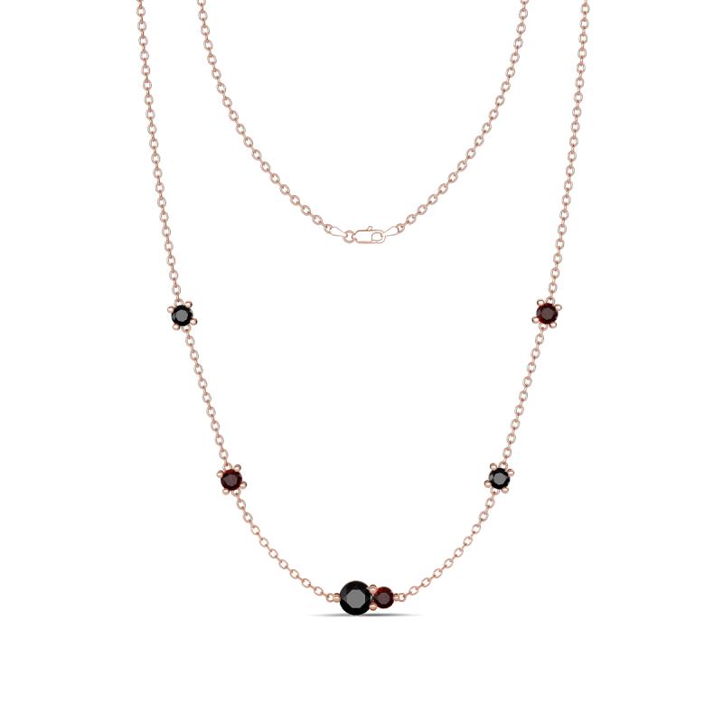 Linea 0.60 ctw Black Diamond (4 mm) and Red Garnet Women Station Necklace 