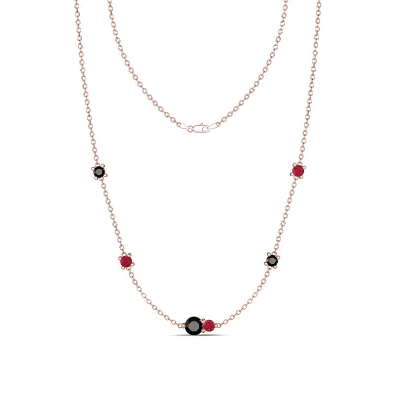Linea 0.57 ctw Black Diamond (4 mm) and Ruby Women Station Necklace 
