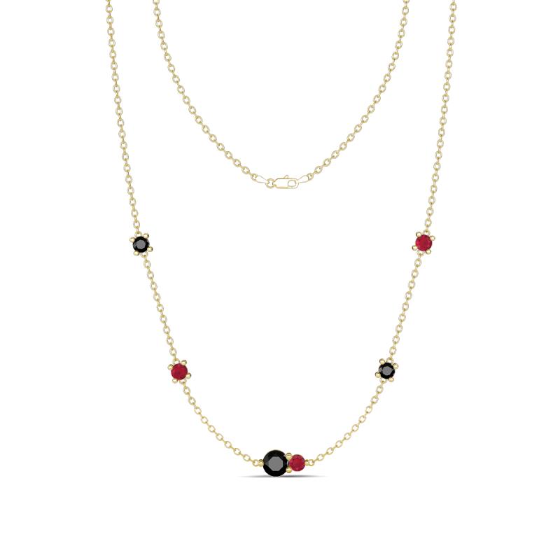 Linea 0.57 ctw Black Diamond (4 mm) and Ruby Women Station Necklace 