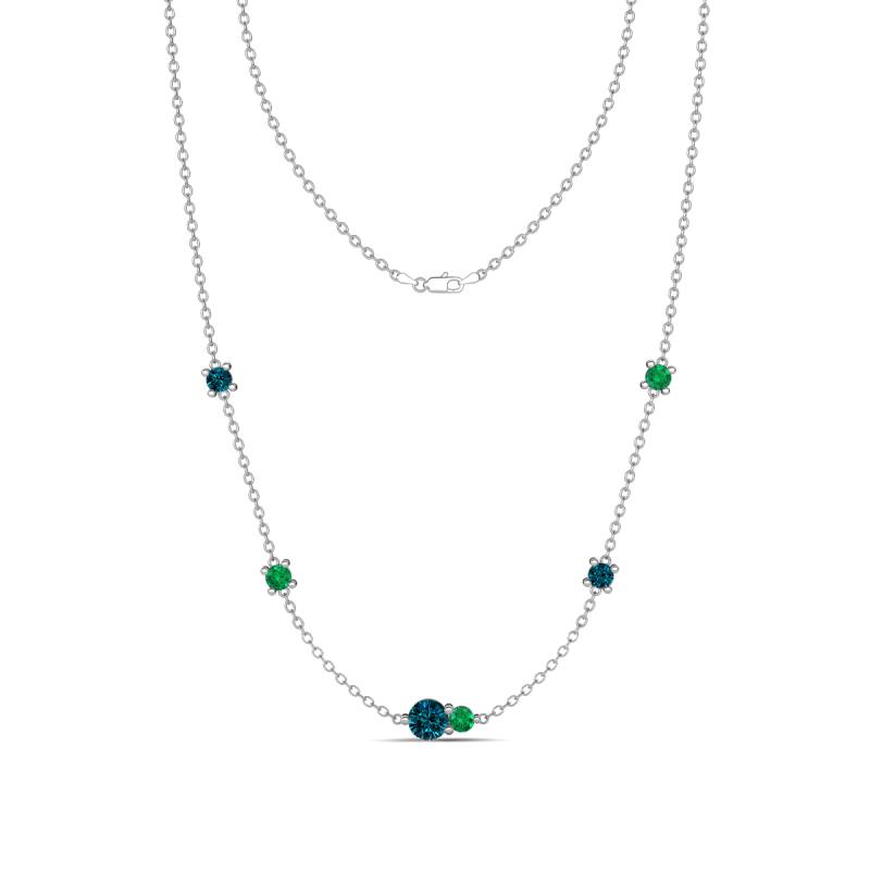 Linea 0.49 ctw Blue Diamond (4 mm) and Emerald Women Station Necklace 