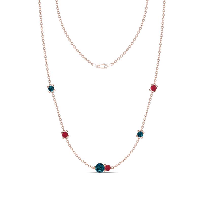 Linea 0.55 ctw Blue Diamond (4 mm) and Ruby Women Station Necklace 