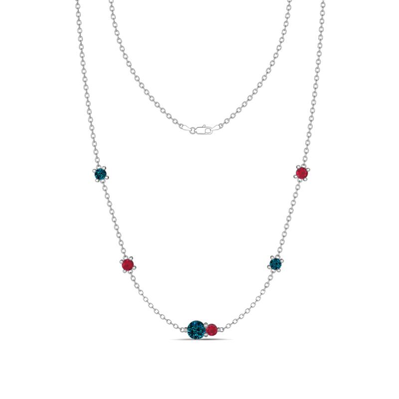 Linea 0.55 ctw Blue Diamond (4 mm) and Ruby Women Station Necklace 