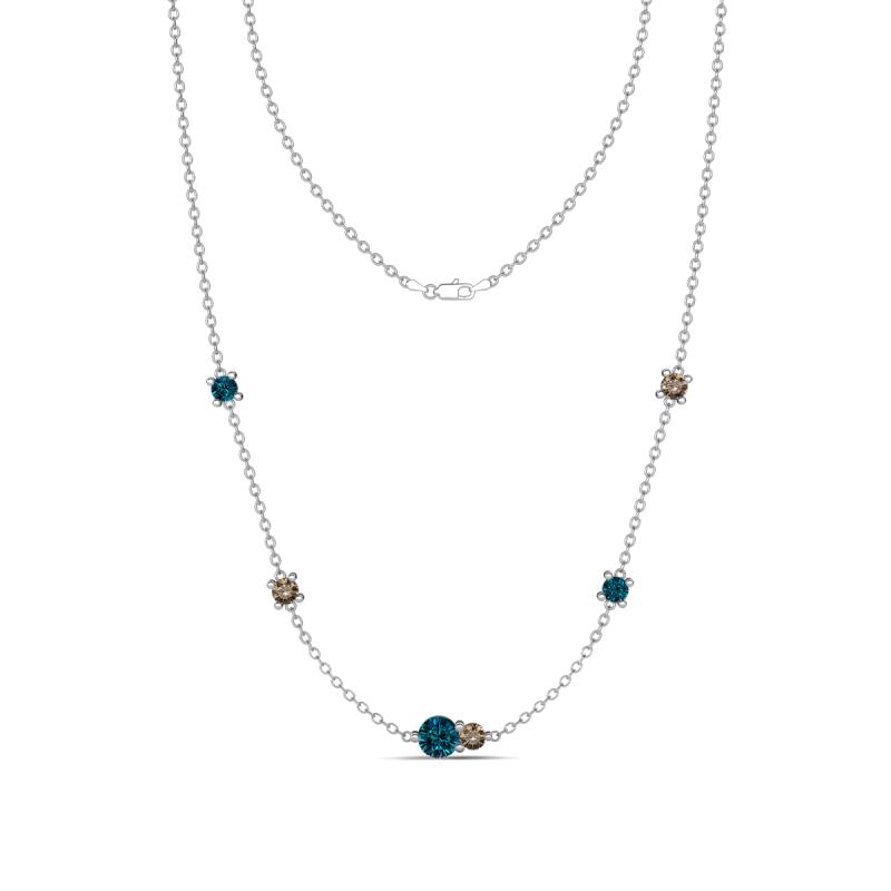 Linea 0.55 ctw Blue Diamond (4 mm) and Smoky Quartz Women Station Necklace 