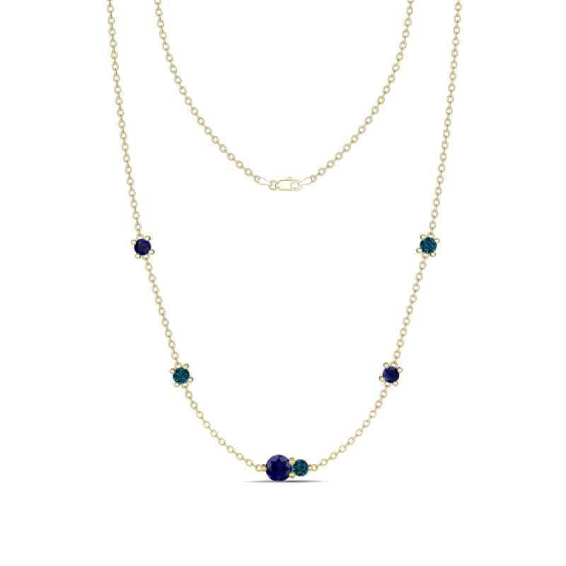 Linea 0.61 ctw Blue Sapphire (4 mm) and Blue Diamond Women Station Necklace 