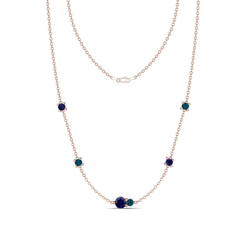 Linea 0.61 ctw Blue Sapphire (4 mm) and Blue Diamond Women Station Necklace 