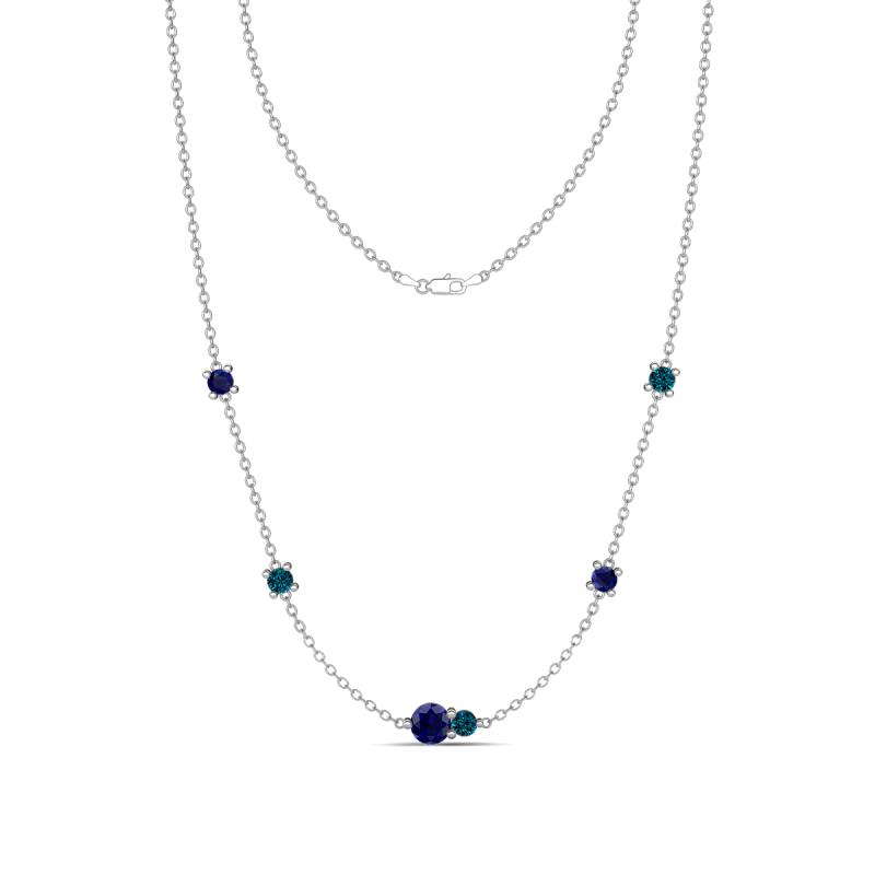 Linea 0.61 ctw Blue Sapphire (4 mm) and Blue Diamond Women Station Necklace 