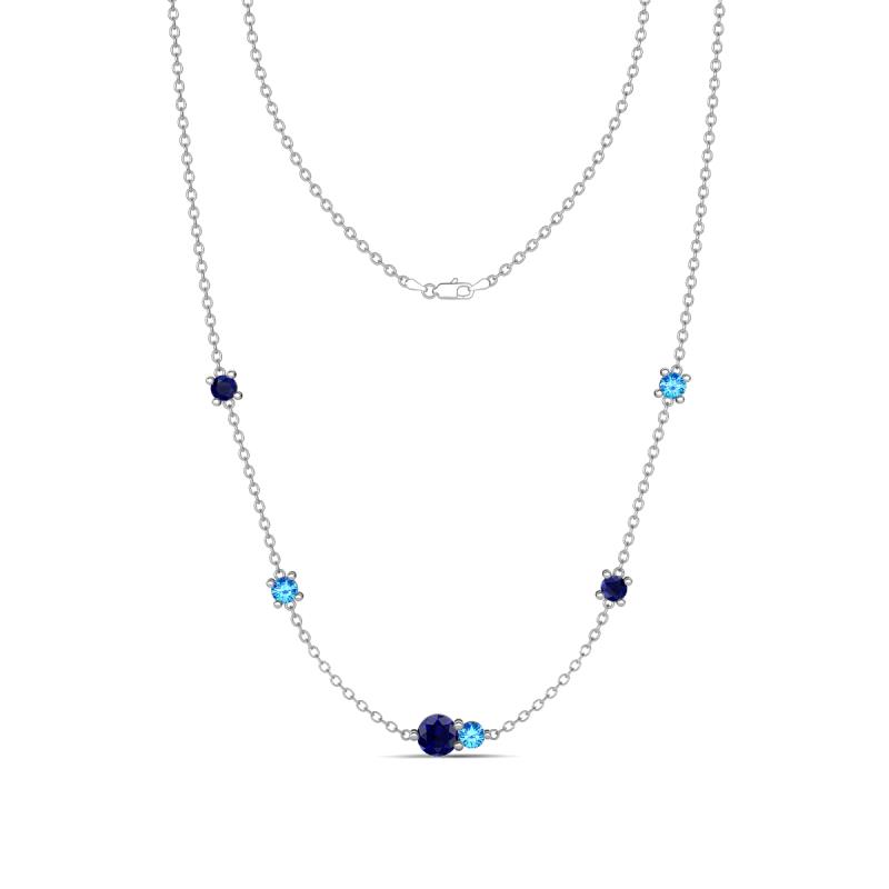 Linea 0.58 ctw Blue Sapphire (4 mm) and Blue Topaz Women Station Necklace 