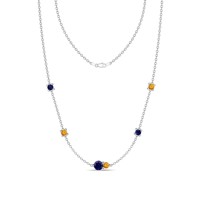 Linea 0.55 ctw Blue Sapphire (4 mm) and Citrine Women Station Necklace 