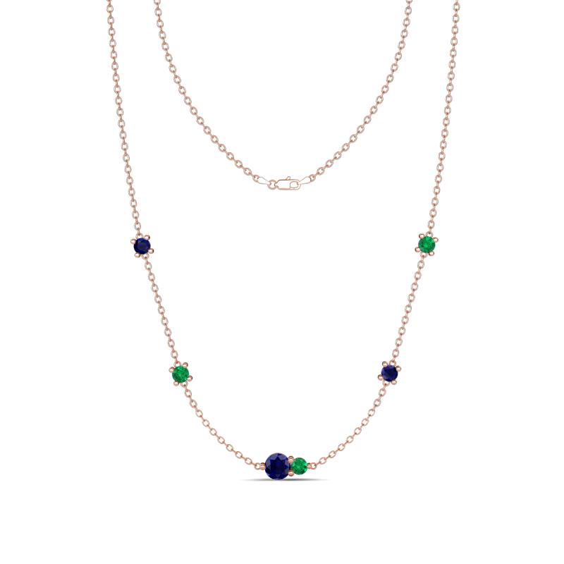 Linea 0.55 ctw Blue Sapphire (4 mm) and Emerald Women Station Necklace 