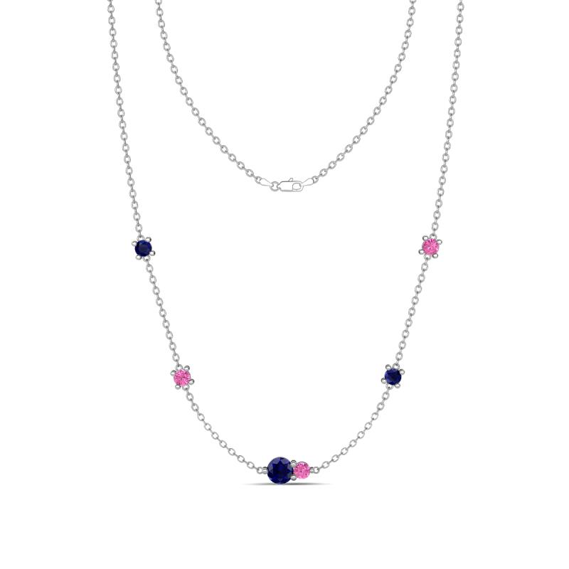 Linea 0.64 ctw Blue Sapphire (4 mm) and Pink Sapphire Women Station Necklace 
