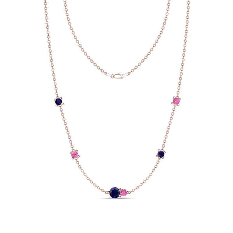 Linea 0.64 ctw Blue Sapphire (4 mm) and Pink Sapphire Women Station Necklace 