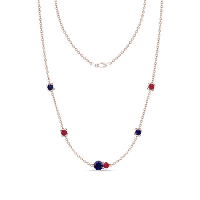 Linea 0.61 ctw Blue Sapphire (4 mm) and Ruby Women Station Necklace 