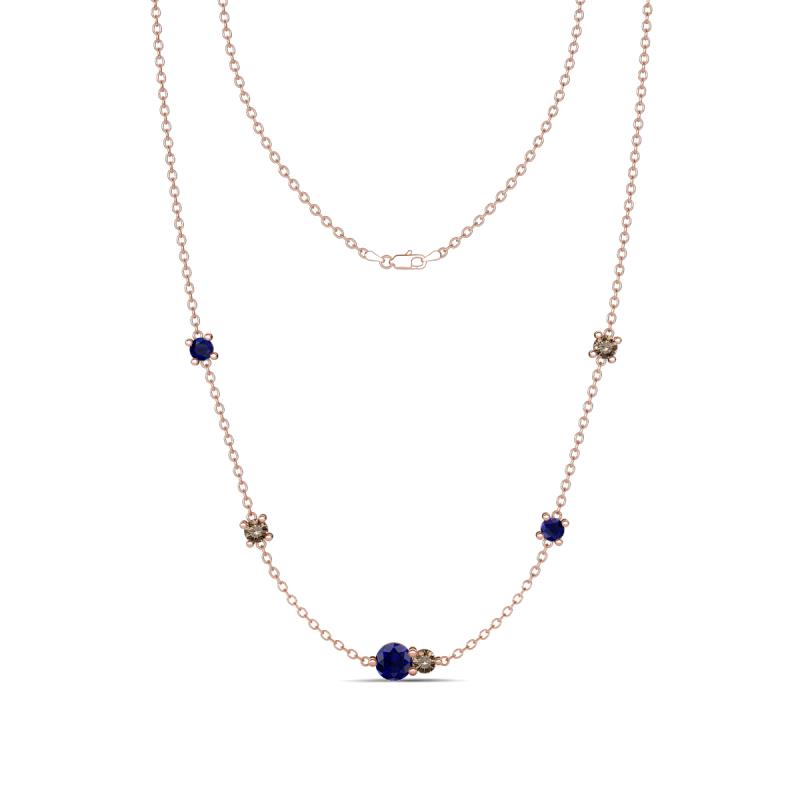 Linea 0.61 ctw Blue Sapphire (4 mm) and Smoky Quartz Women Station Necklace 