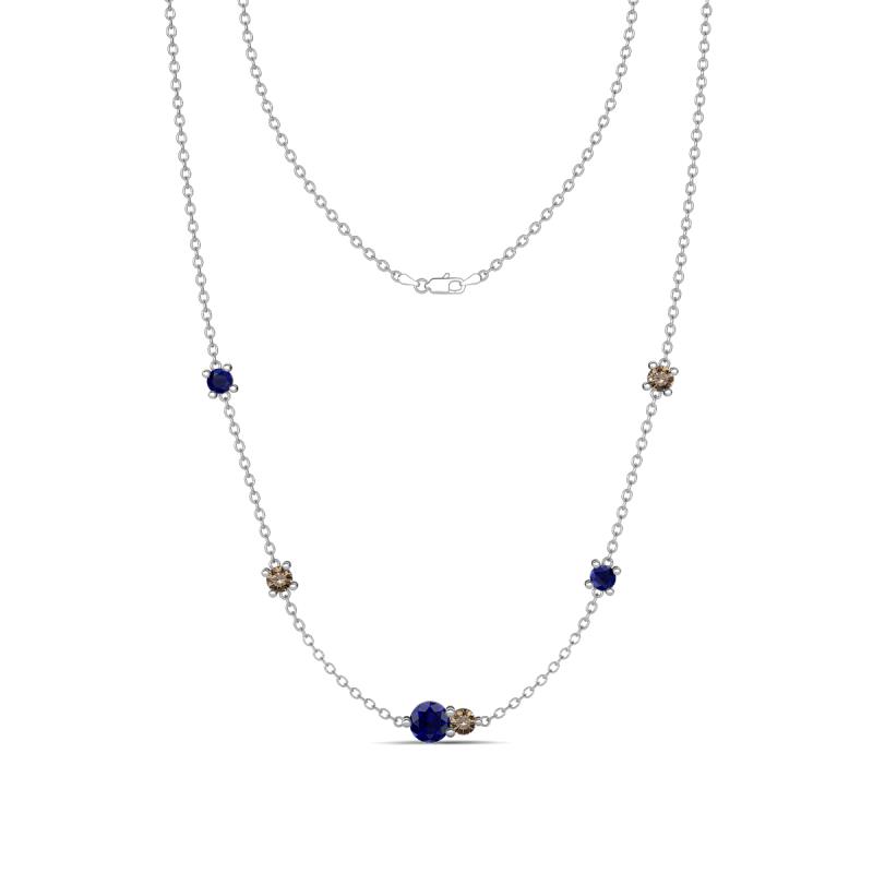 Linea 0.61 ctw Blue Sapphire (4 mm) and Smoky Quartz Women Station Necklace 