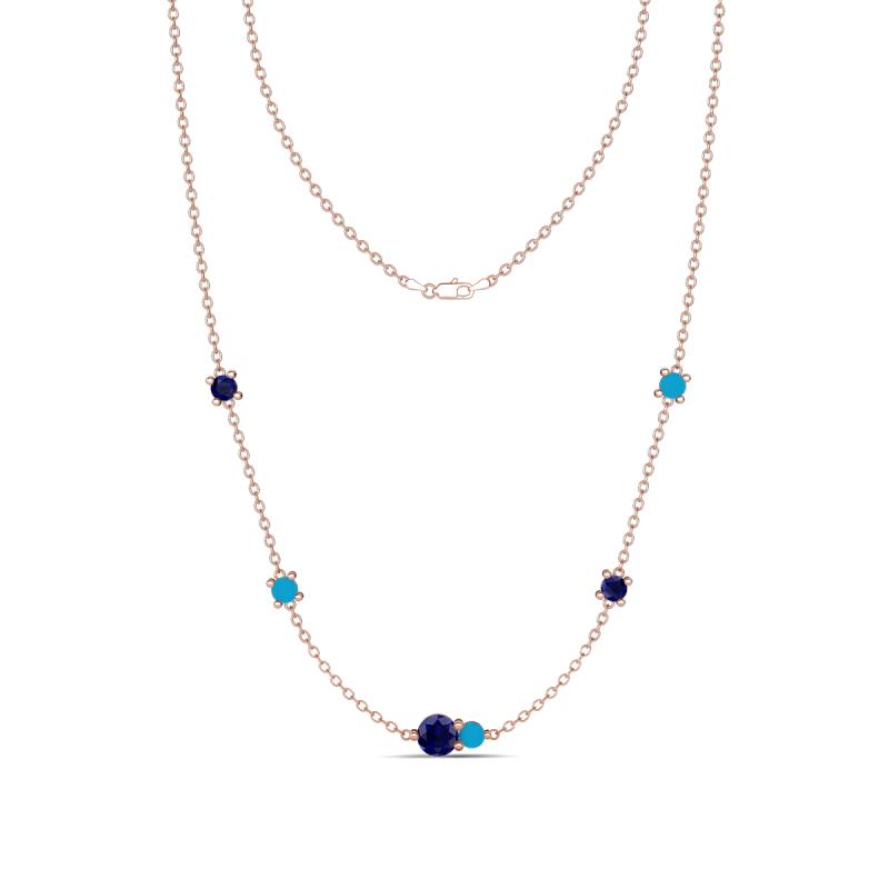 Linea 0.55 ctw Blue Sapphire (4 mm) and Turquoise Women Station Necklace 