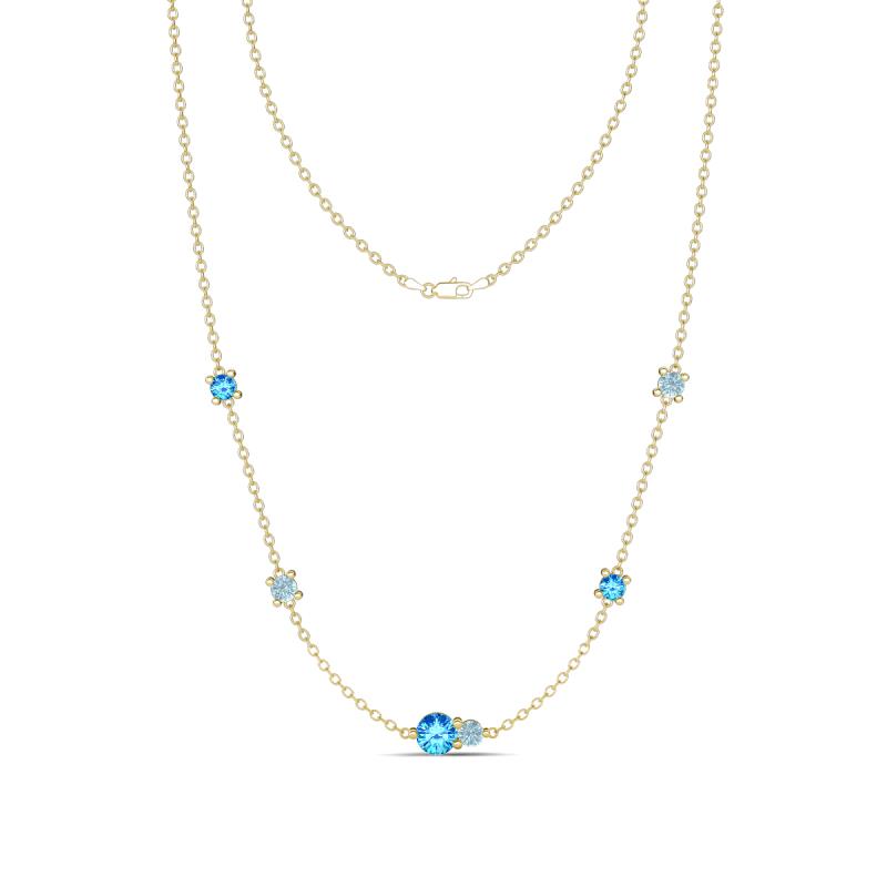 Linea 0.44 ctw Blue Topaz (4 mm) and Aquamarine Women Station Necklace 