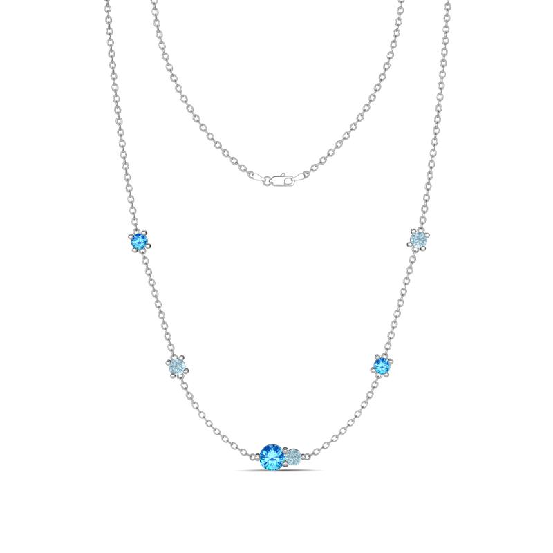 Linea 0.44 ctw Blue Topaz (4 mm) and Aquamarine Women Station Necklace 