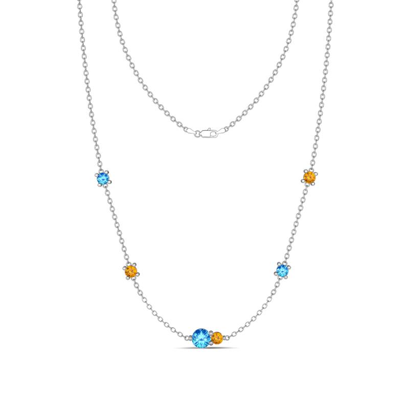 Linea 0.44 ctw Blue Topaz (4 mm) and Citrine Women Station Necklace 
