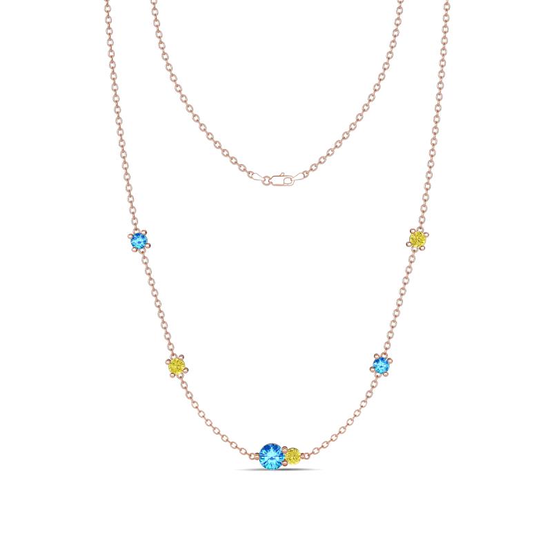 Linea 0.50 ctw Blue Topaz (4 mm) and Yellow Diamond Women Station Necklace 