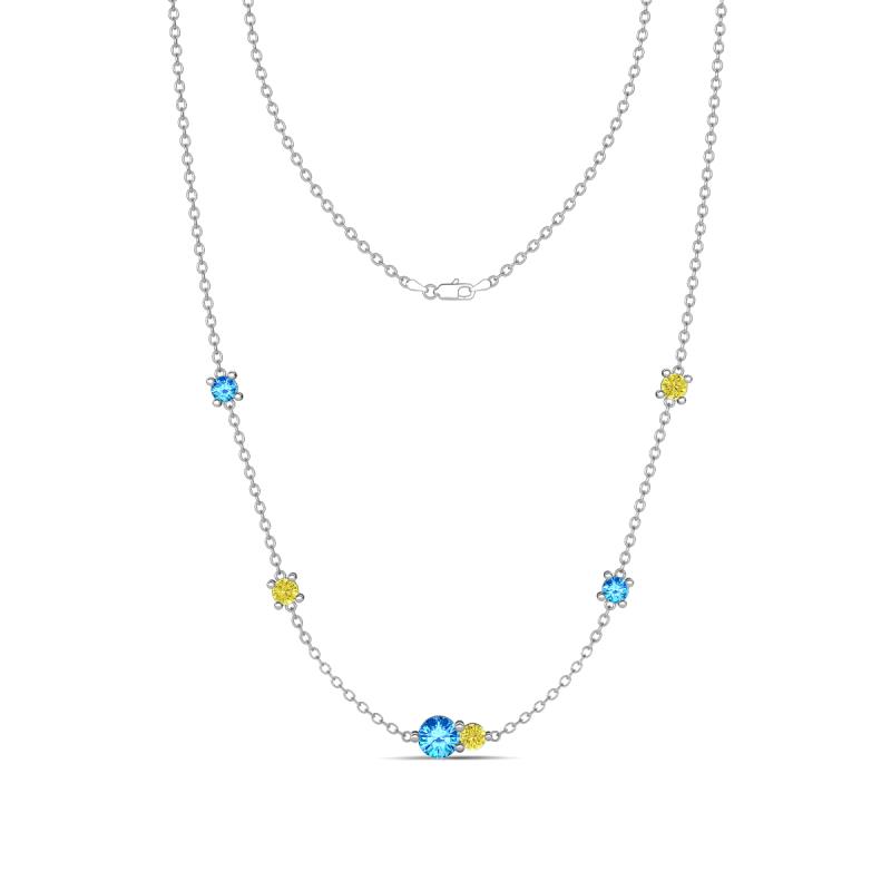 Linea 0.50 ctw Blue Topaz (4 mm) and Yellow Diamond Women Station Necklace 