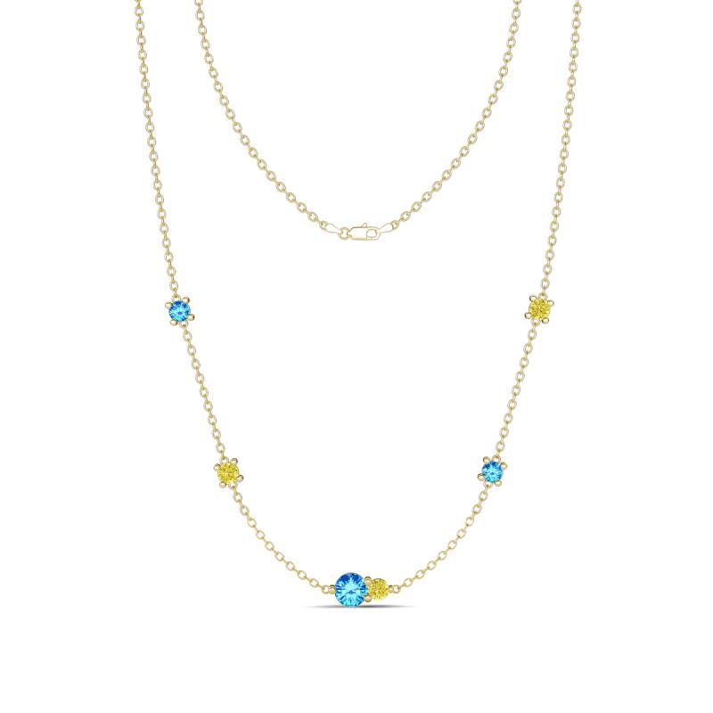 Linea 0.50 ctw Blue Topaz (4 mm) and Yellow Diamond Women Station Necklace 
