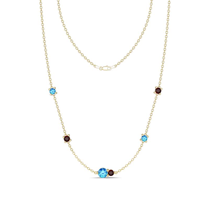 Linea 0.52 ctw Blue Topaz (4 mm) and Red Garnet Women Station Necklace 