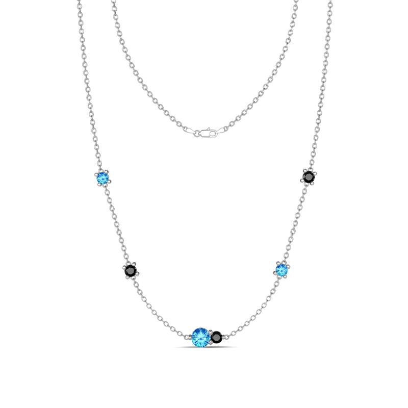 Linea 0.50 ctw Blue Topaz (4 mm) and Black Diamond Women Station Necklace 