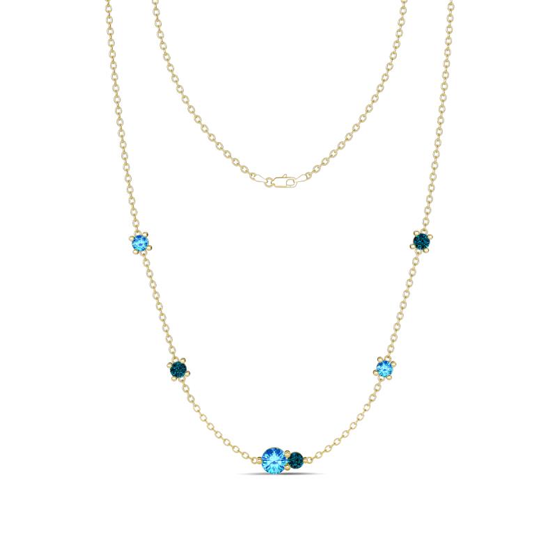 Linea 0.50 ctw Blue Topaz (4 mm) and Blue Diamond Women Station Necklace 