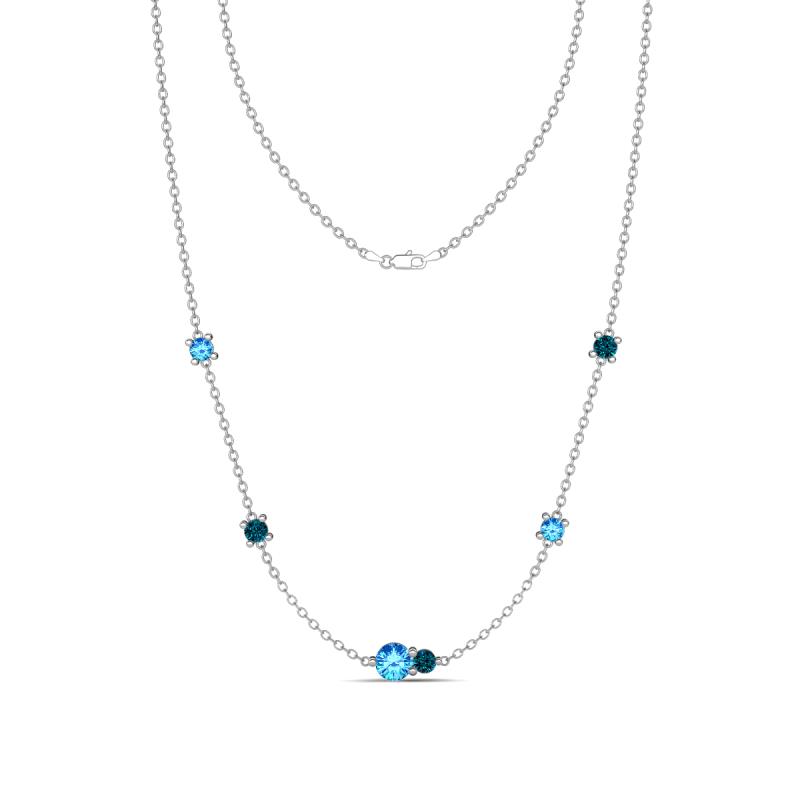 Linea 0.50 ctw Blue Topaz (4 mm) and Blue Diamond Women Station Necklace 