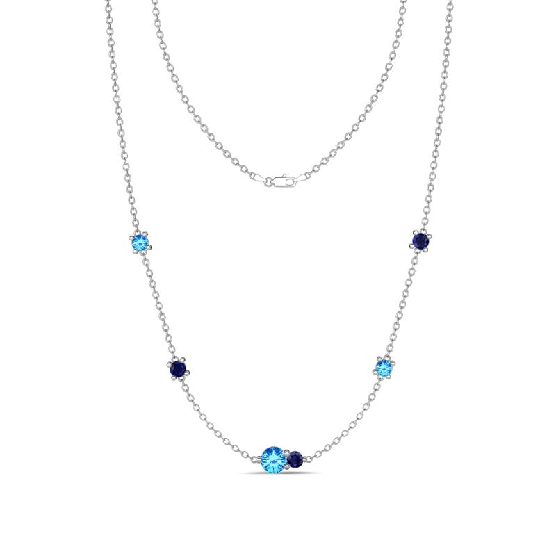 Linea 0.52 ctw Blue Topaz (4 mm) and Blue Sapphire Women Station Necklace 