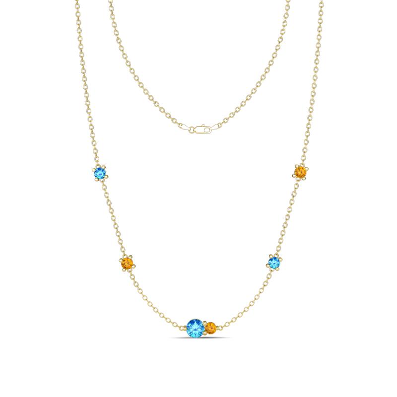 Linea 0.44 ctw Blue Topaz (4 mm) and Citrine Women Station Necklace 