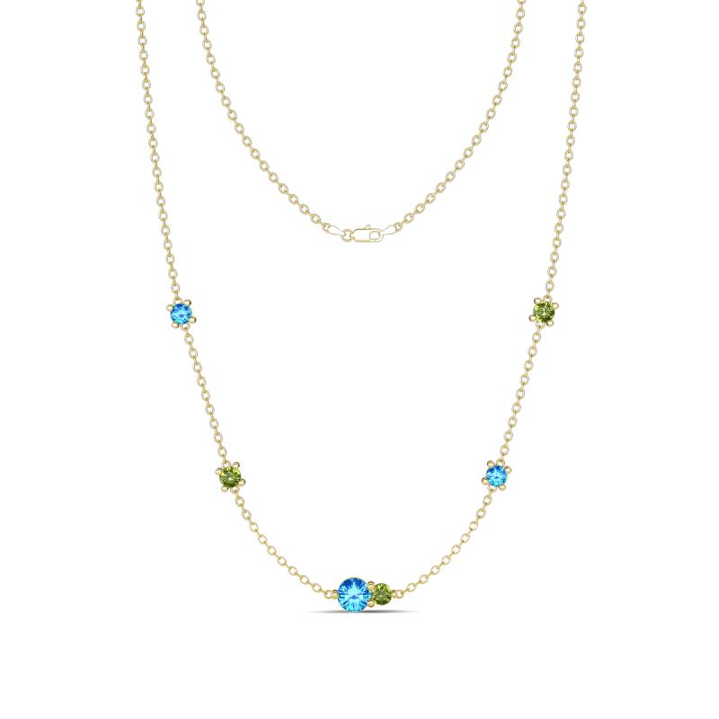 Linea 0.52 ctw Blue Topaz (4 mm) and Peridot Women Station Necklace 