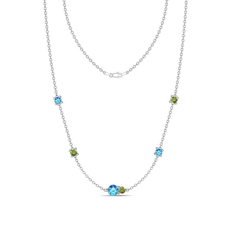 Linea 0.52 ctw Blue Topaz (4 mm) and Peridot Women Station Necklace 