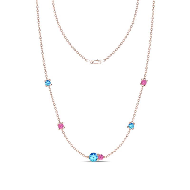 Linea 0.53 ctw Blue Topaz (4 mm) and Pink Sapphire Women Station Necklace 