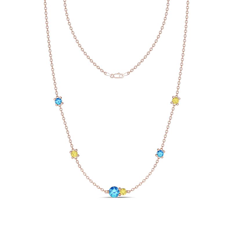 Linea 0.53 ctw Blue Topaz (4 mm) and Yellow Sapphire Women Station Necklace 