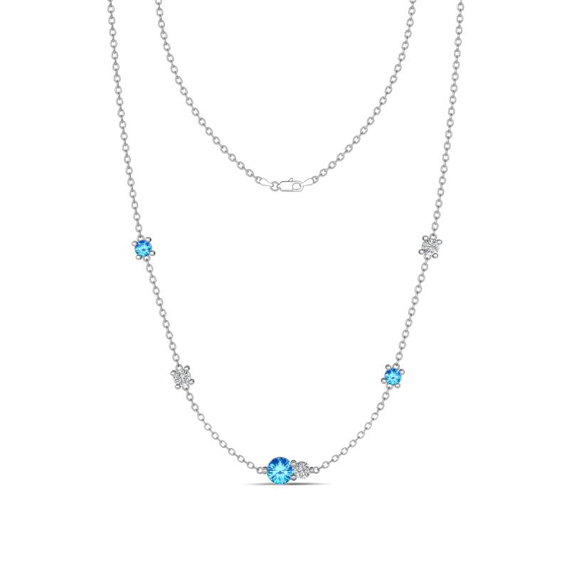 Linea 0.50 ctw Blue Topaz (4 mm) and Natural Diamond Women Station Necklace 
