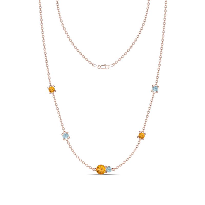 Linea 0.40 ctw Citrine (4 mm) and Aquamarine Women Station Necklace 