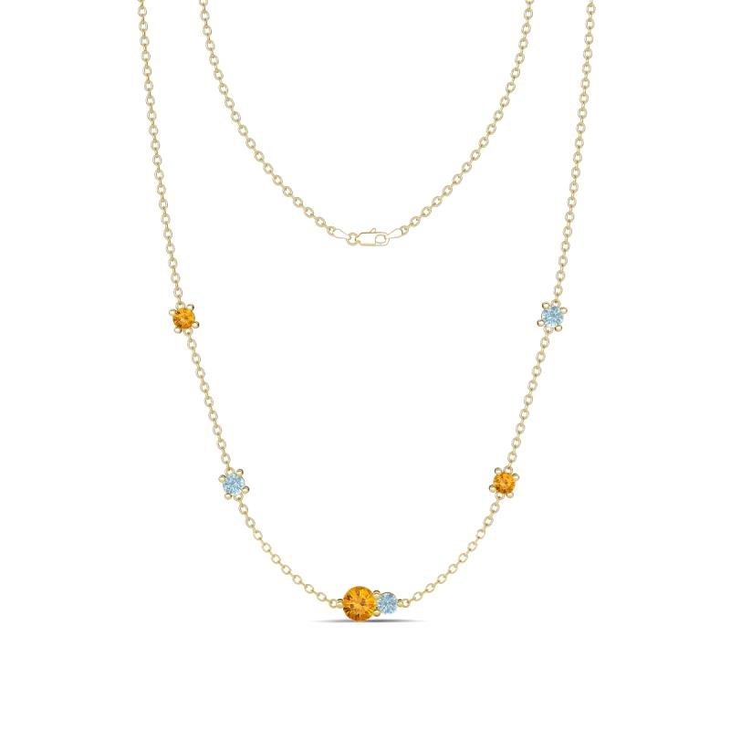 Linea 0.40 ctw Citrine (4 mm) and Aquamarine Women Station Necklace 