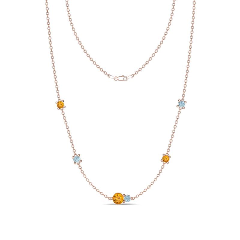 Linea 0.40 ctw Citrine (4 mm) and Aquamarine Women Station Necklace 