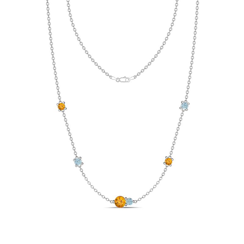 Linea 0.40 ctw Citrine (4 mm) and Aquamarine Women Station Necklace 