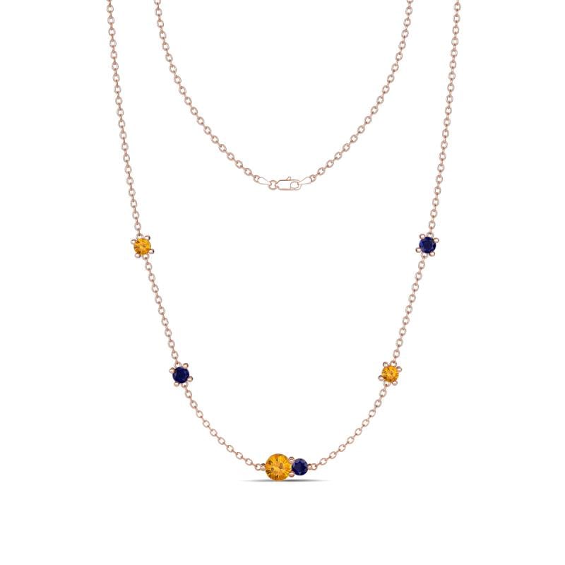 Linea 0.48 ctw Citrine (4 mm) and Blue Sapphire Women Station Necklace 