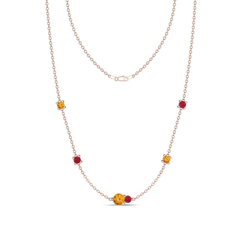 Linea 0.46 ctw Citrine (4 mm) and Ruby Women Station Necklace 
