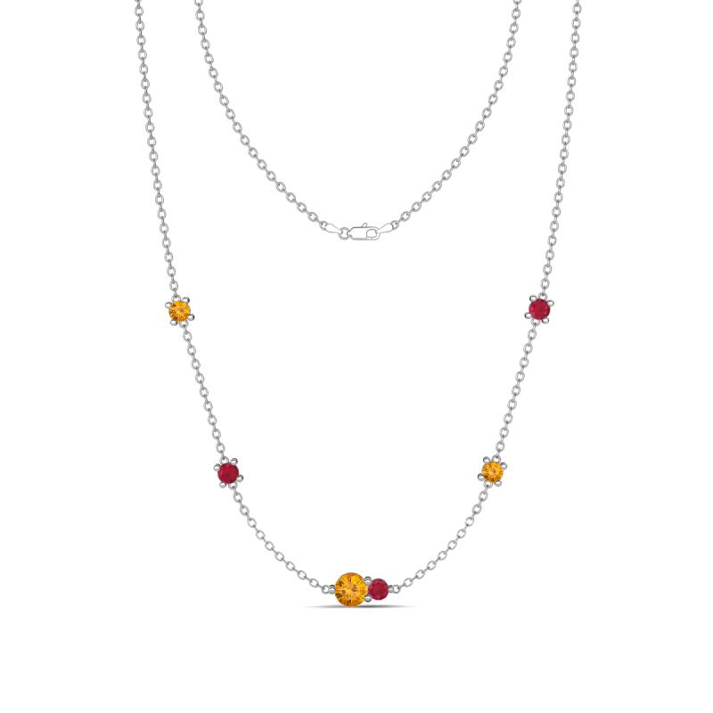 Linea 0.46 ctw Citrine (4 mm) and Ruby Women Station Necklace 
