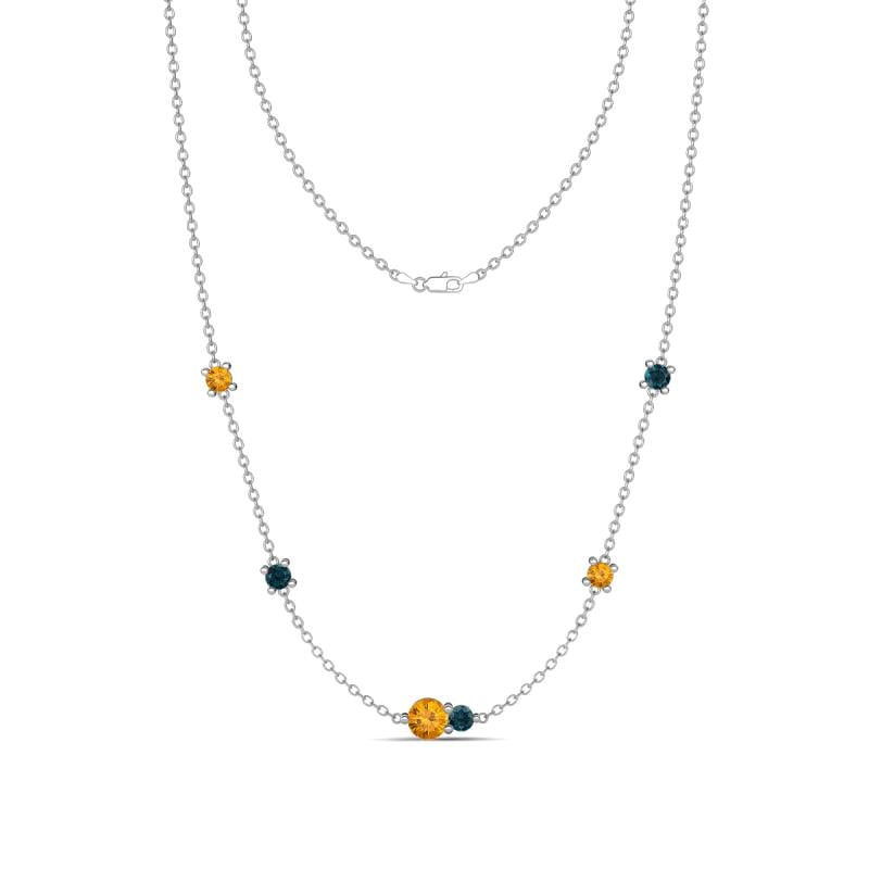 Linea 0.46 ctw Citrine (4 mm) and London Blue Topaz Women Station Necklace 