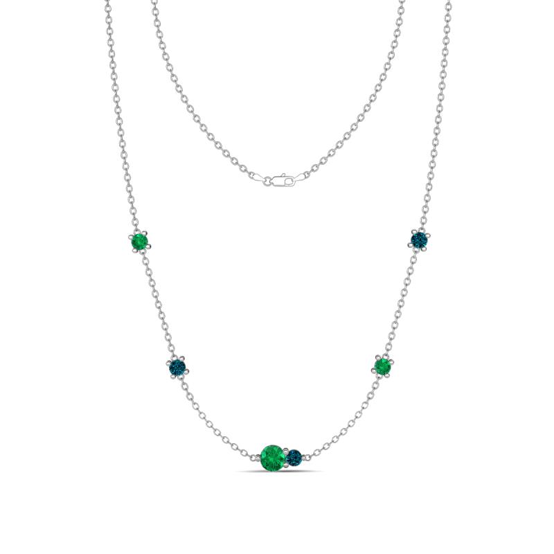 Linea 0.51 ctw Emerald (4 mm) and Blue Diamond Women Station Necklace 
