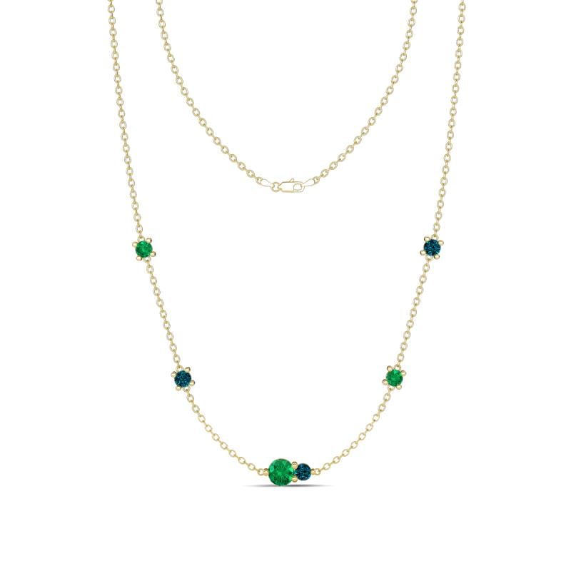 Linea 0.51 ctw Emerald (4 mm) and Blue Diamond Women Station Necklace 