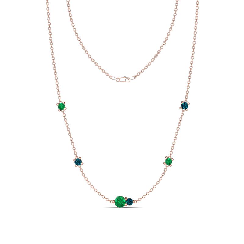 Linea 0.51 ctw Emerald (4 mm) and Blue Diamond Women Station Necklace 