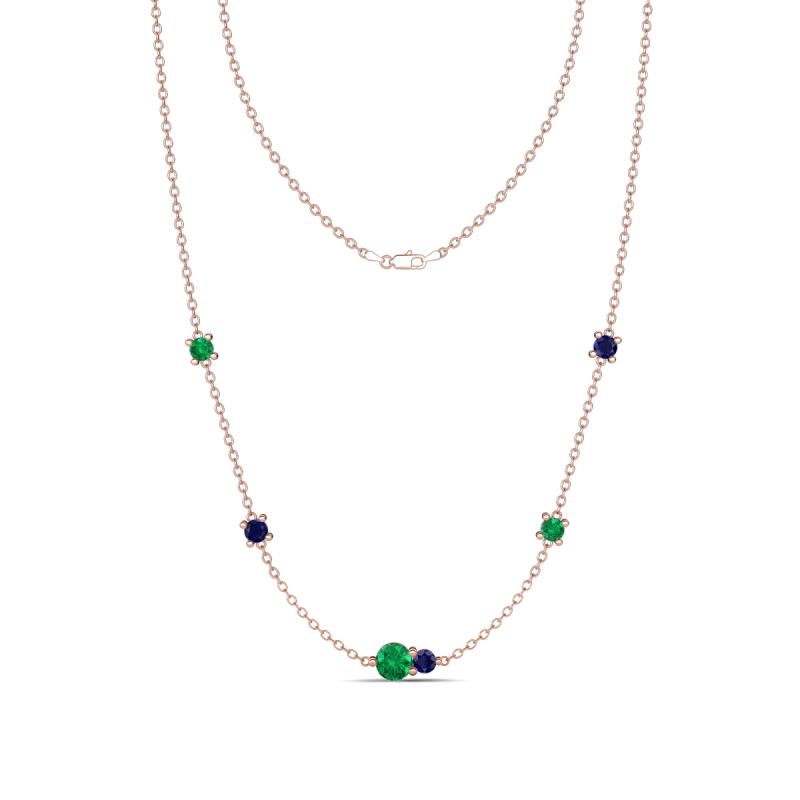 Linea 0.53 ctw Emerald (4 mm) and Blue Sapphire Women Station Necklace 