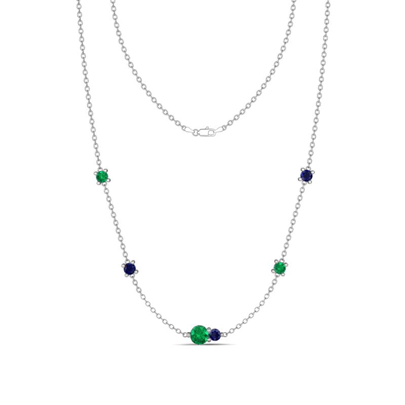 Linea 0.53 ctw Emerald (4 mm) and Blue Sapphire Women Station Necklace 